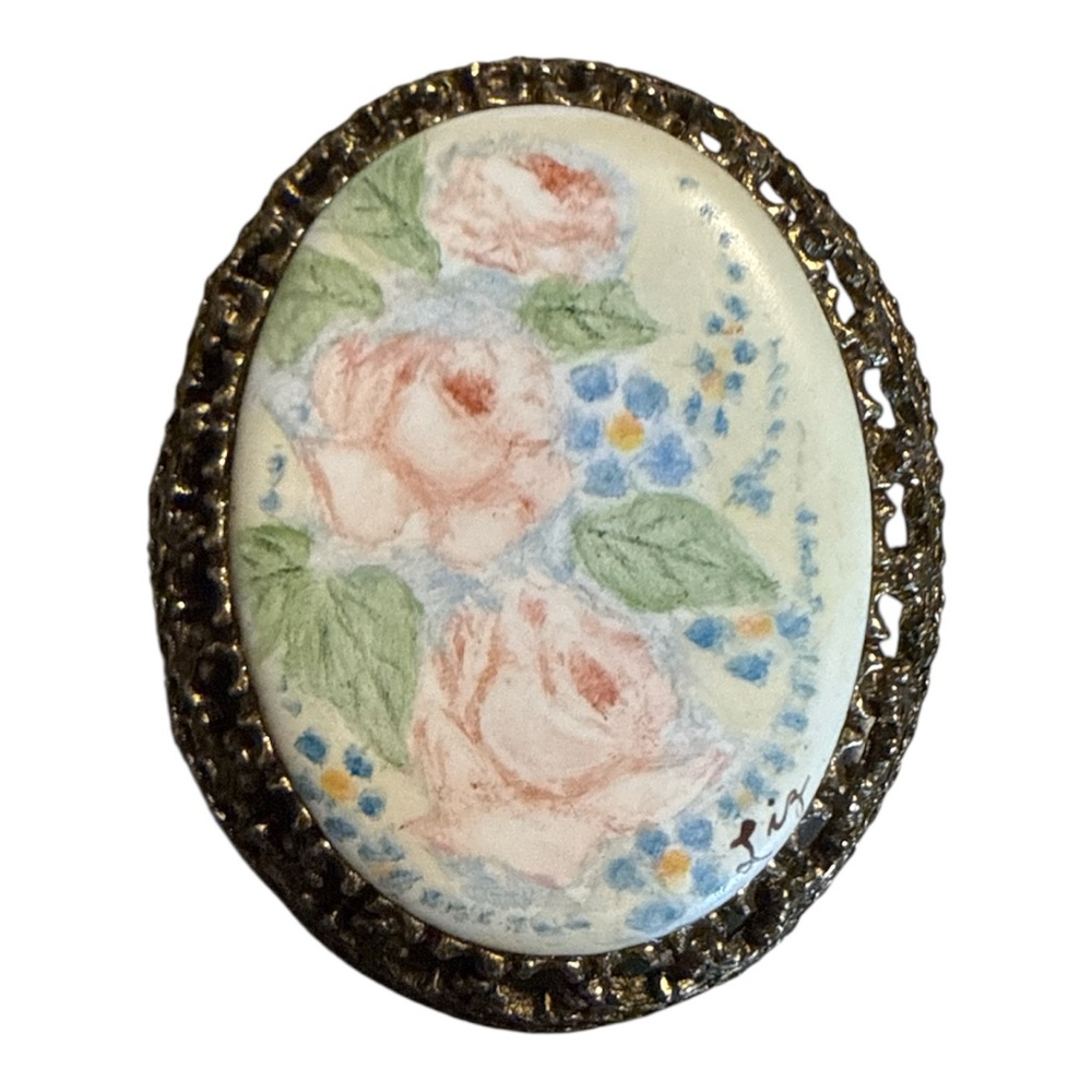Porcelain Rose Brooch Pendant Cottagecore Floral- hand painted